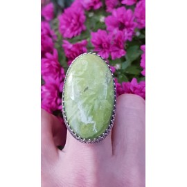Sterling silver ring with natural green opal