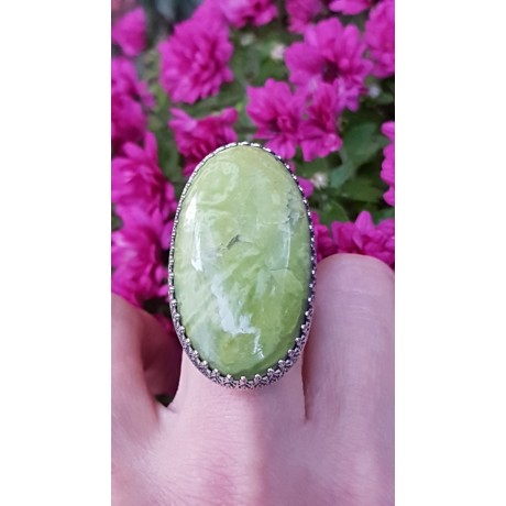 Sterling silver ring with natural green opal, Bijuterii de argint lucrate manual, handmade