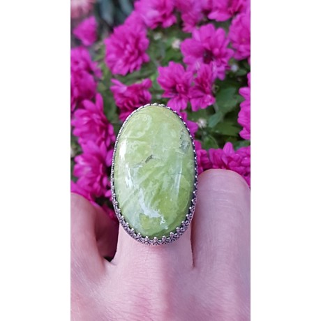 Sterling silver ring with natural green opal, Bijuterii de argint lucrate manual, handmade