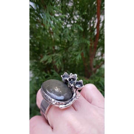 Sterling silver ring with natural golden Obsidian, Bijuterii de argint lucrate manual, handmade