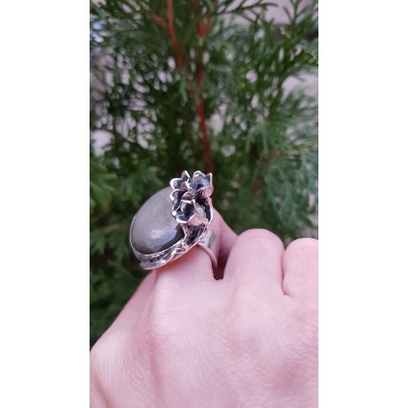 Sterling silver ring with natural golden Obsidian, Bijuterii de argint lucrate manual, handmade