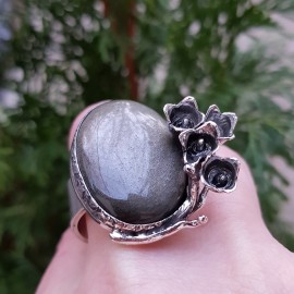 Sterling silver ring with natural golden Obsidian