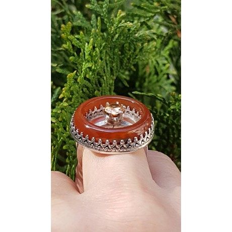 Sterling silver ring with natural carnelian, Bijuterii de argint lucrate manual, handmade