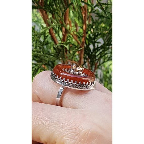 Sterling silver ring with natural carnelian, Bijuterii de argint lucrate manual, handmade