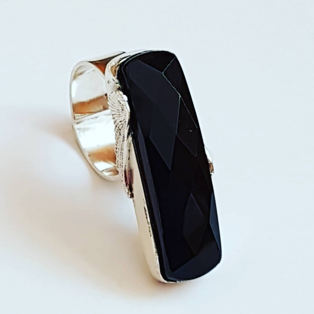 Sterling silver ring with natural onyx stone Top Wing