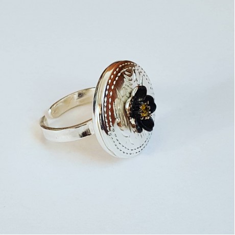 Sterling silver ring with natural sapphire Cheeky Flower, Bijuterii de argint lucrate manual, handmade