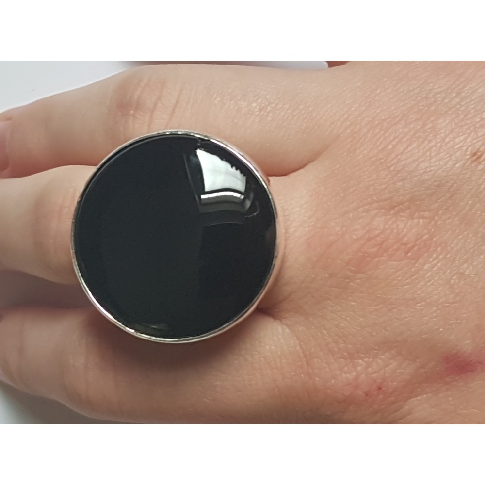 Handmade ring made of solid Ag925 silver and natural black onyx Black Moss