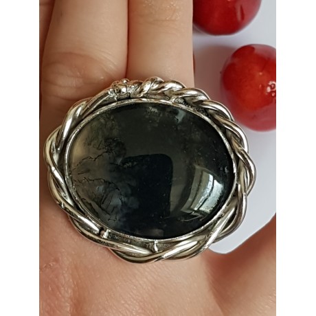 Sterling silver ring with natural agate moss, Bijuterii de argint lucrate manual, handmade