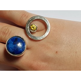Ring made entirely by hand in Ag925 silver, citrine and lapis lazuli natural Amphybious