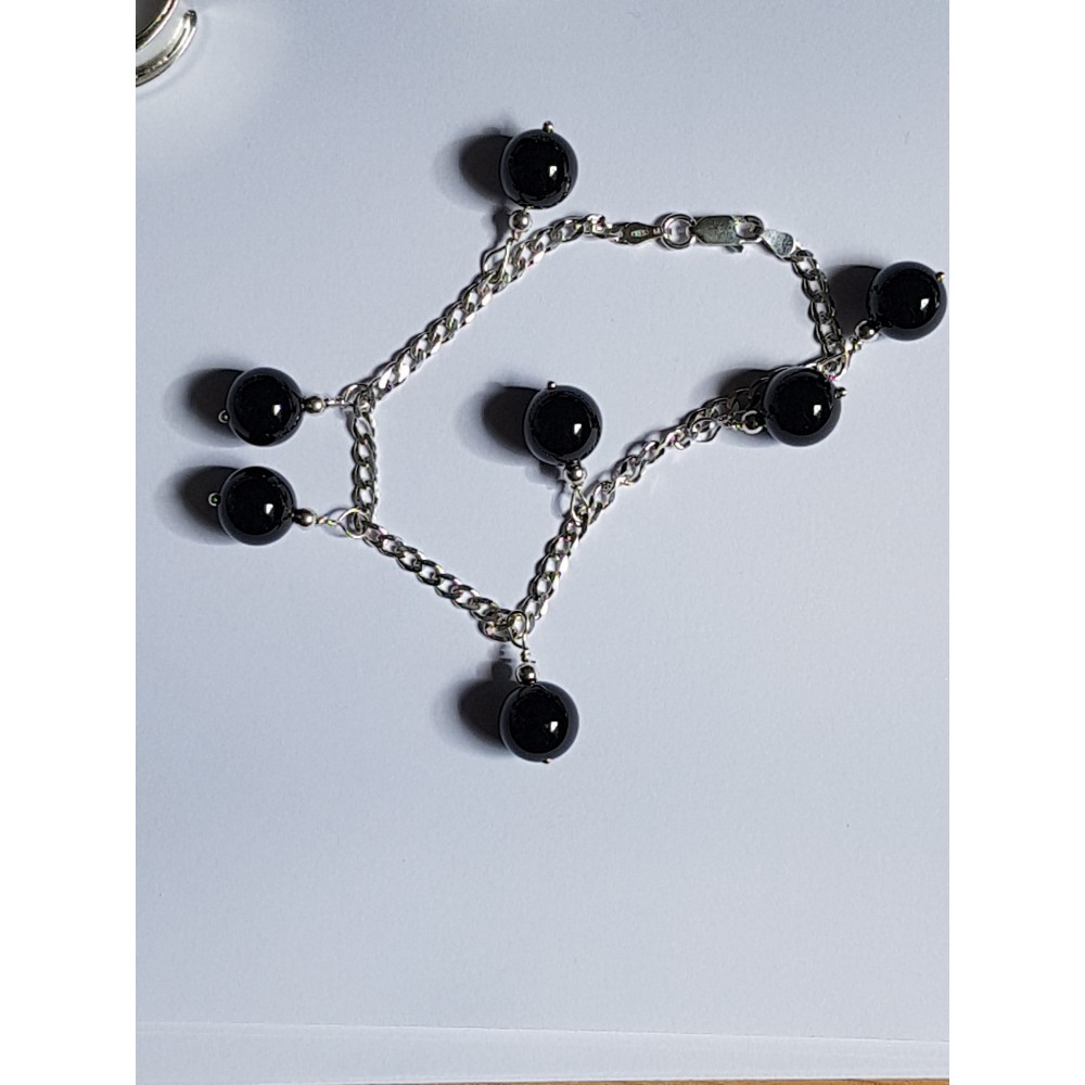 Ag925 furniture silver bracelet and natural black onyx