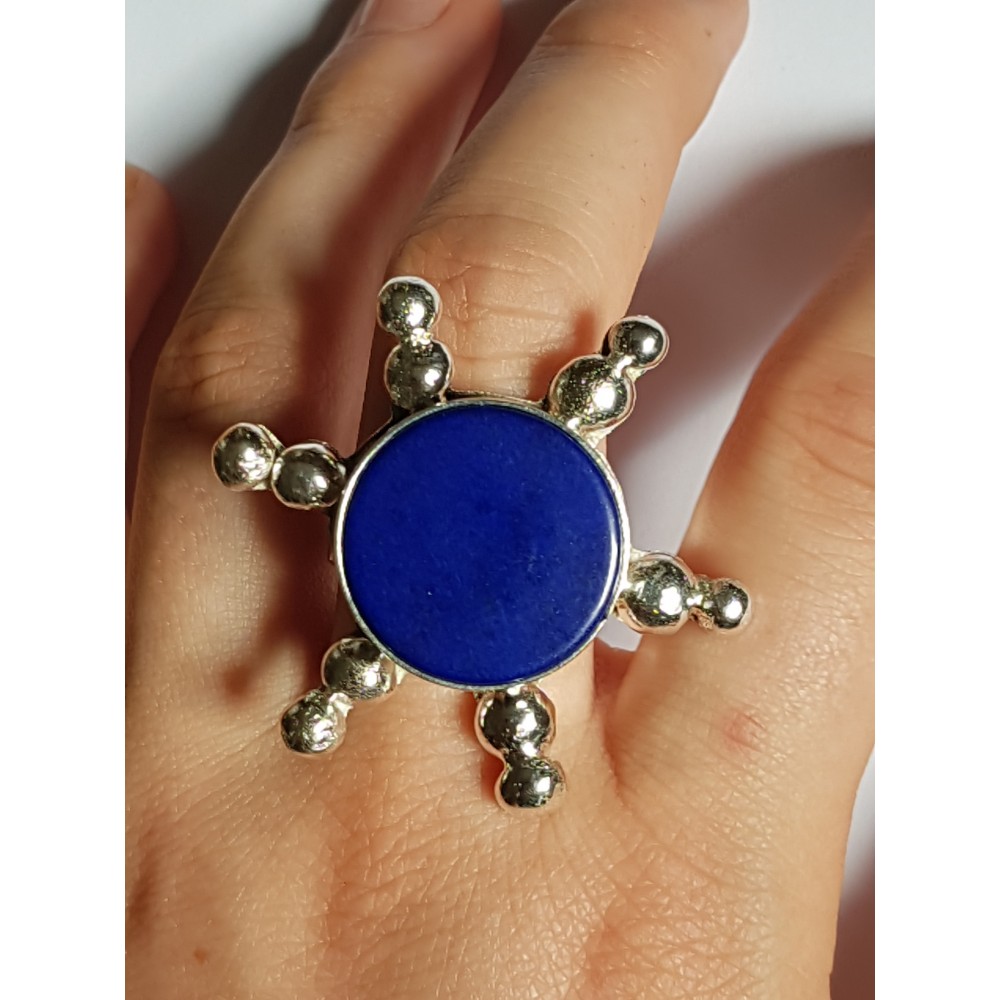 Ring made entirely by hand in solid Ag925 silver and natural lapis lazuli Blue Helm