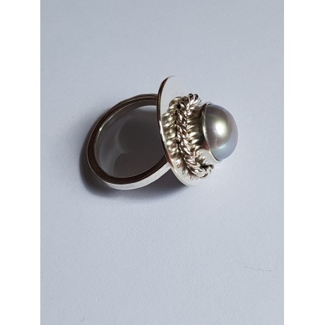 Engagement ring made entirely by hand in Ag925 silver and Miss Pearlie oil gray pearl, Bijuterii de argint lucrate manual, handmade