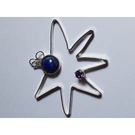 Handmade pendant made entirely of Ag925 silver, natural lapis lazuli and amethyst