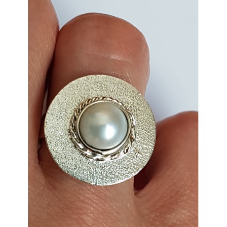 Engagement ring made entirely by hand in Ag925 silver and SoftWhites white pearl, Bijuterii de argint lucrate manual, handmade