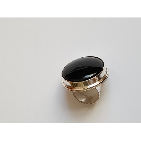 Large ring made entirely by hand in solid Ag925 silver and natural black onyx VelvetfortheMind, Bijuterii de argint lucrate manual, handmade