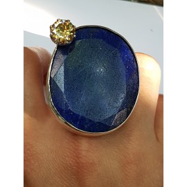 LARGE ring made entirely by hand in solid Ag925 silver, lapis lazuli and citrine