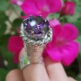 Unique ring entirely handcrafted in solid Ag925 silver and large Heigthening amethyst