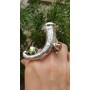 Inel unicat lucrat integral manual în argint Ag925 masiv , cristal verde fațetat și citrin dalloz Piper's Myrth