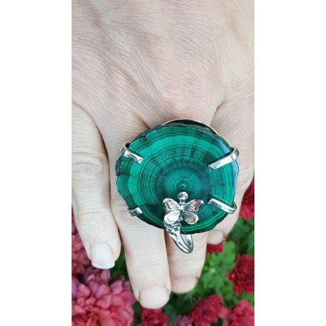 Sterling silver ring with natural malachite Green Island, Bijuterii de argint lucrate manual, handmade