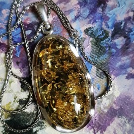 Sterling silver pendant and natural amber stone, Bijuterii de argint lucrate manual, handmade