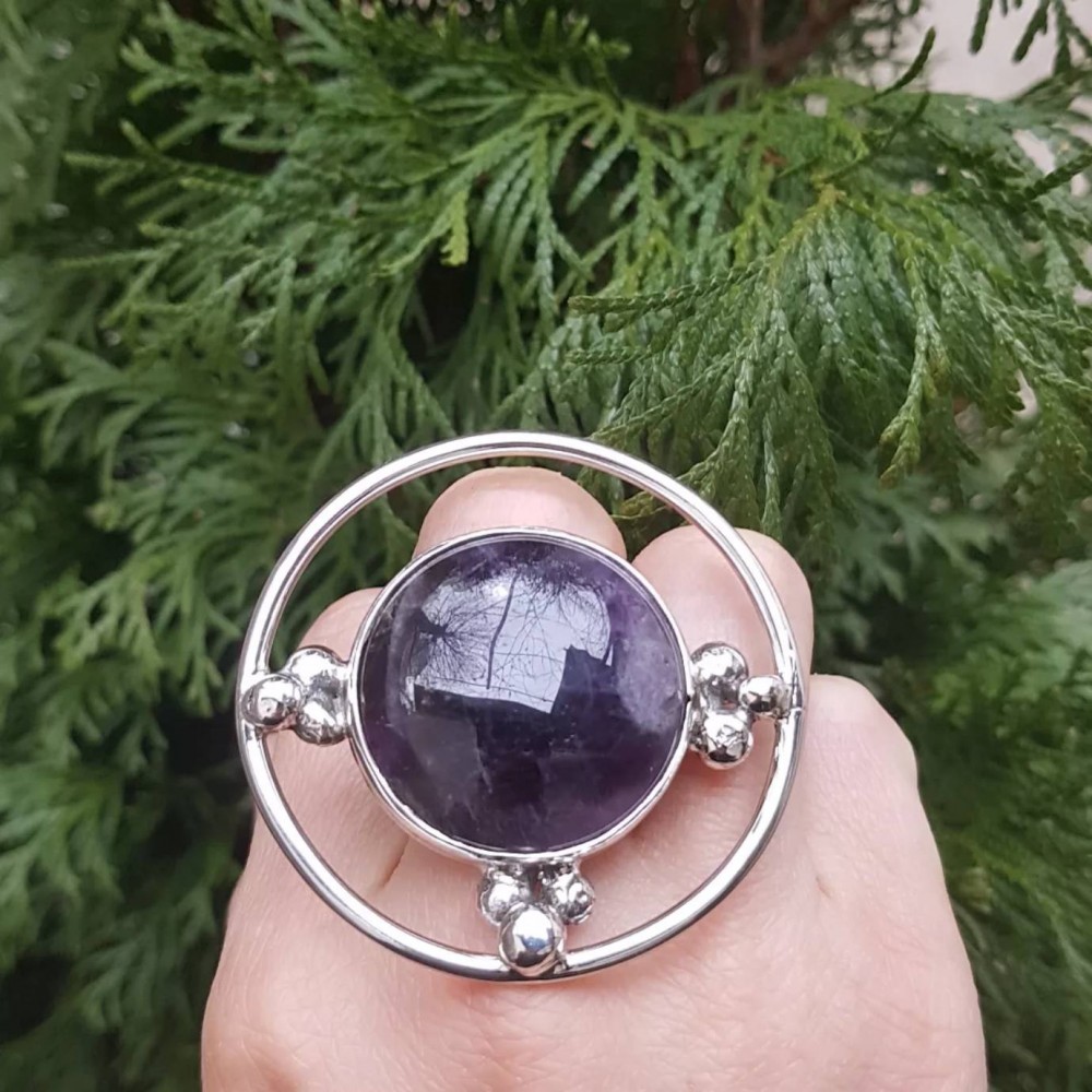 Sterling silver ring with natural aventurine amethyst Purple Halo