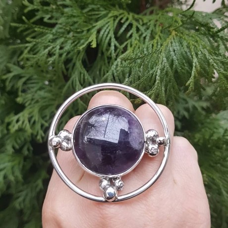 Sterling silver ring with natural aventurine amethyst Purple Halo, Bijuterii de argint lucrate manual, handmade