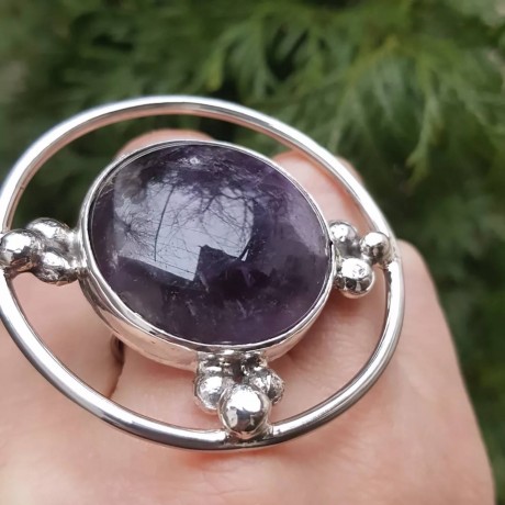 Sterling silver ring with natural aventurine amethyst Purple Halo, Bijuterii de argint lucrate manual, handmade