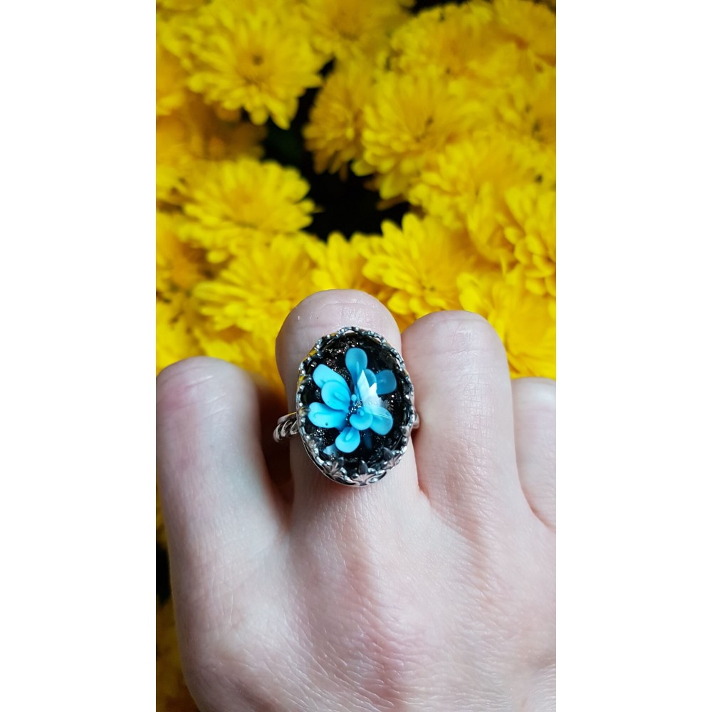 Sterling silver ring and Murano glass