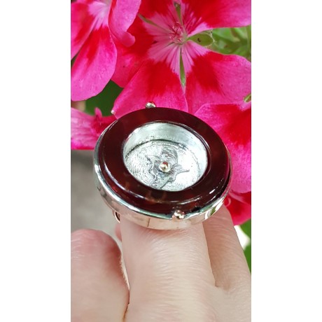Sterling silver ring with natural carnelian Blossom DeepRed, Bijuterii de argint lucrate manual, handmade