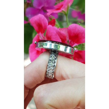 Sterling silver ring with natural carnelian Blossom DeepRed, Bijuterii de argint lucrate manual, handmade