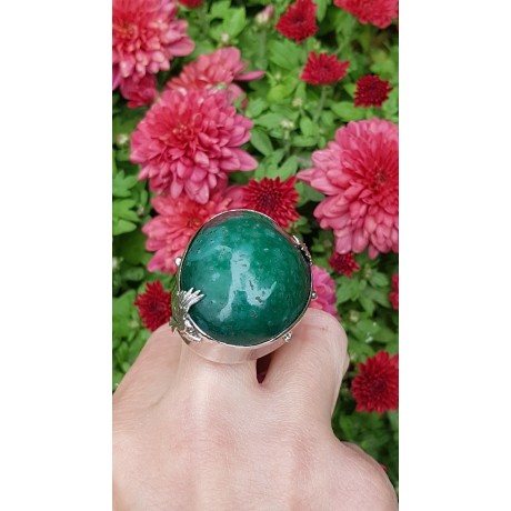 Unique ring entirely handcrafted in solid Ag925 silver and natural jade Green on Team, Bijuterii de argint lucrate manual, handmade