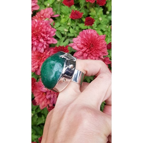 Unique ring entirely handcrafted in solid Ag925 silver and natural jade Green on Team, Bijuterii de argint lucrate manual, handmade