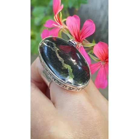 Sterling silver ring natural hematite, Bijuterii de argint lucrate manual, handmade