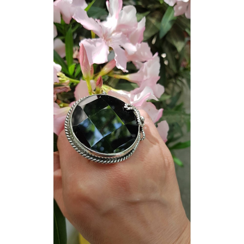 Large Sterling Silver ring with natural onyx Time to Restore