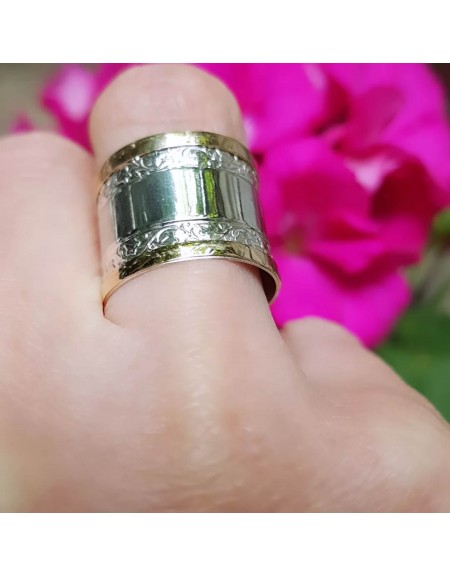 Unwavering Love Fully Handmade Ag999 Silver and 14k Gold Ring, Bijuterii de argint lucrate manual, handmade