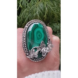 Large Sterling silver ring and natural malachite stone BigGreenQueen
