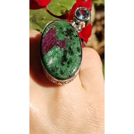 Sterling silver ring with natural ruby zoisite ColourReap, Bijuterii de argint lucrate manual, handmade