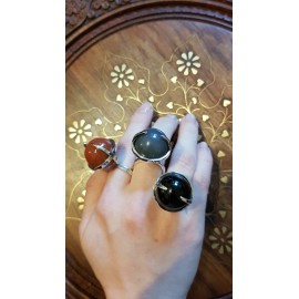 Sterling silver ring and natural gray agate stone