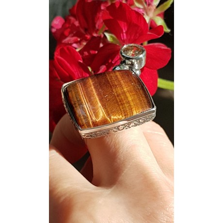 Sterling silver ring with natural tiger s eye stone, Bijuterii de argint lucrate manual, handmade
