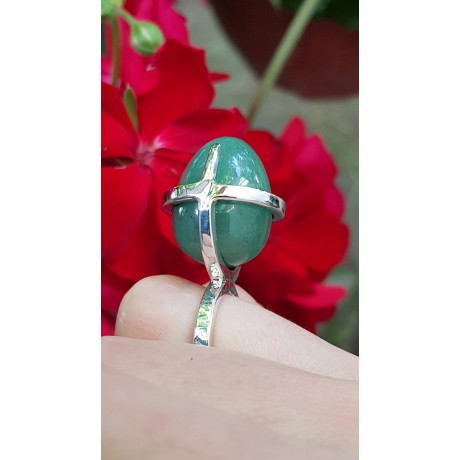 Sterling silver ring with natural aventurine Green Tea, Bijuterii de argint lucrate manual, handmade