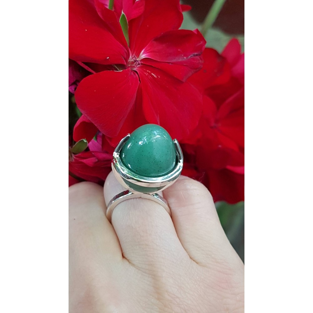 Sterling silver ring with natural aventurine Green Tea