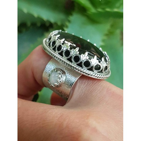 Sterling silver ring with Obsidian, fire opal, peridote GlimpseofHeaven, Bijuterii de argint lucrate manual, handmade