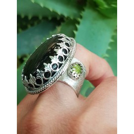 Sterling silver ring with Obsidian, fire opal, peridote GlimpseofHeaven