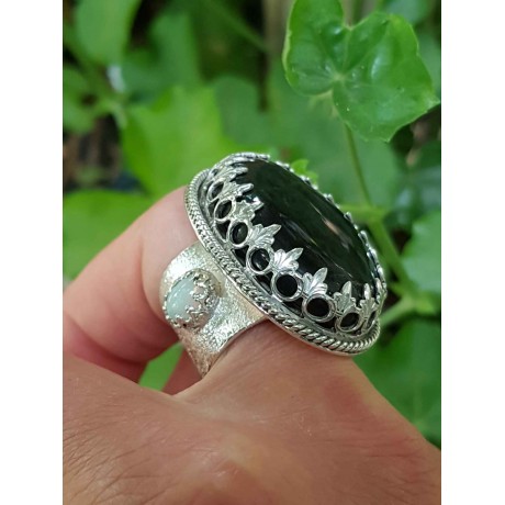 Sterling silver ring with Obsidian, fire opal, peridote GlimpseofHeaven, Bijuterii de argint lucrate manual, handmade