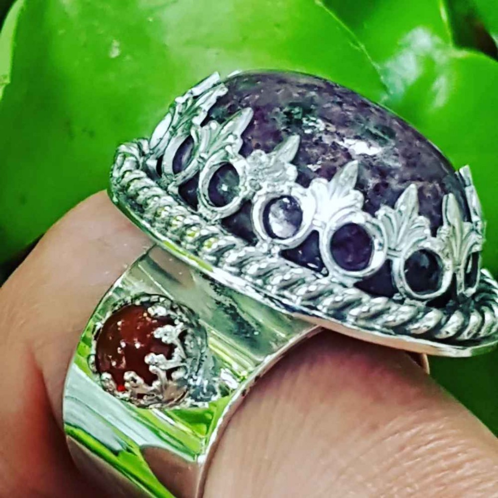 Sterling silver ring with ruby and carnelian RedisMad