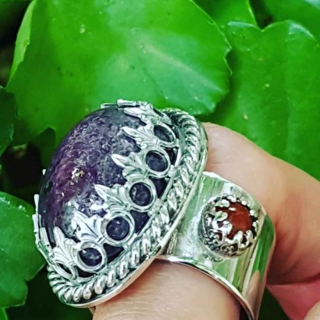 Sterling silver ring with ruby and carnelian RedisMad, Bijuterii de argint lucrate manual, handmade