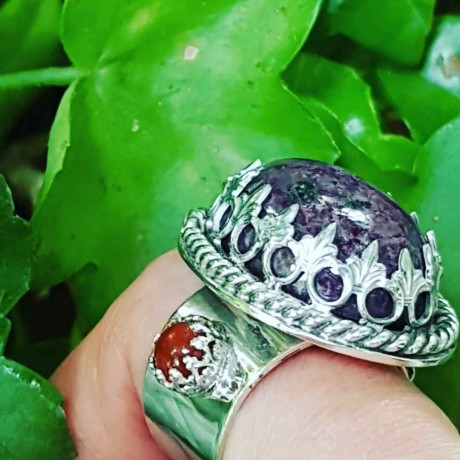 Sterling silver ring with ruby and carnelian RedisMad, Bijuterii de argint lucrate manual, handmade