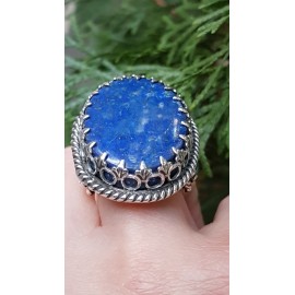Sterling silver ring with natural angelite stone and lapislazuli