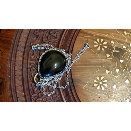 Sterling silver necklace and natural Obsidian stone, Bijuterii de argint lucrate manual, handmade