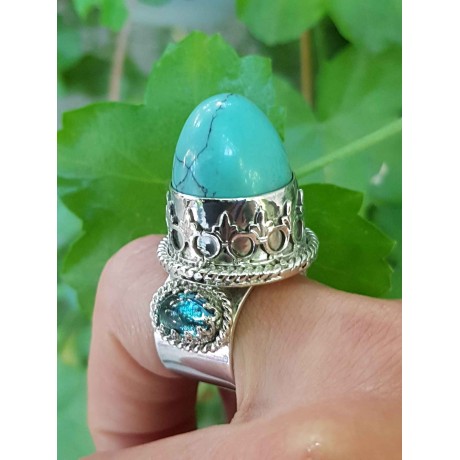 Sterling silver ring, turquoise and aquamarine stones Sublima, Bijuterii de argint lucrate manual, handmade